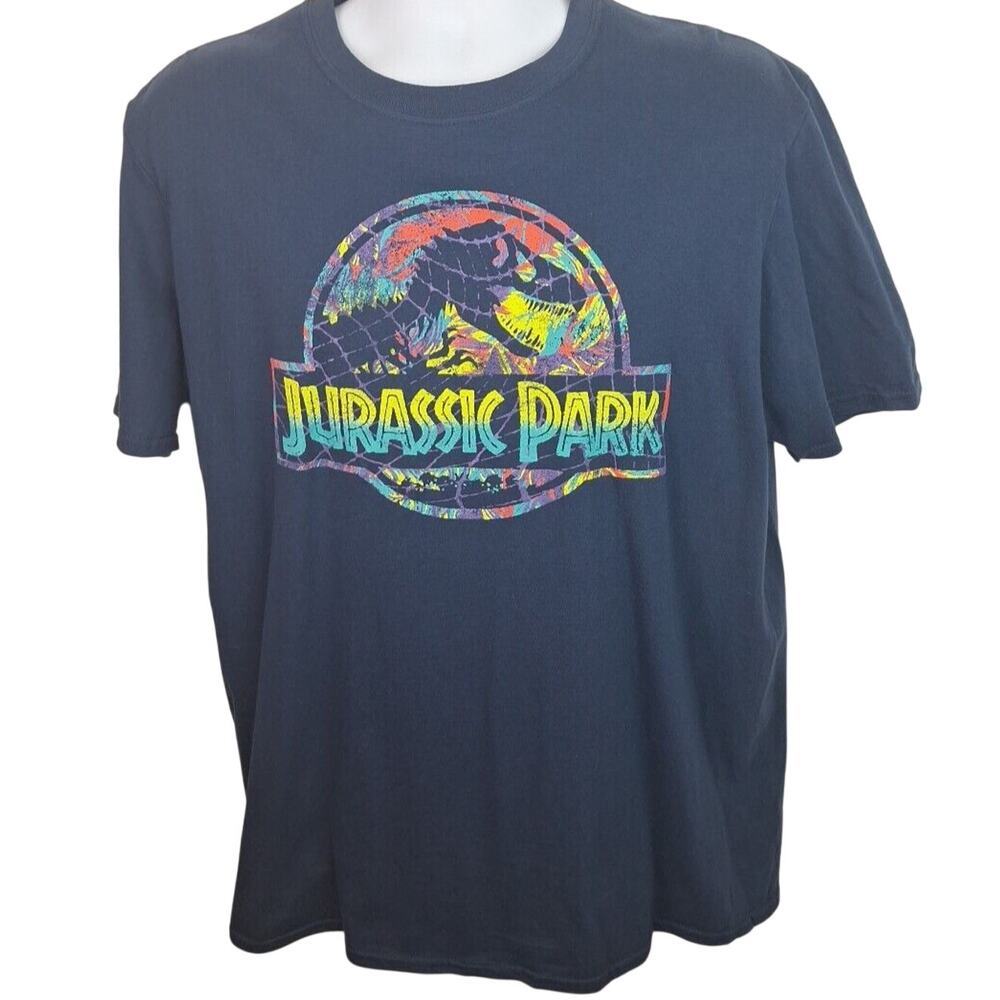 Jurassic World Jurassic Park T Shirt Size L 42/44 Blue Rainbow Logo Universal